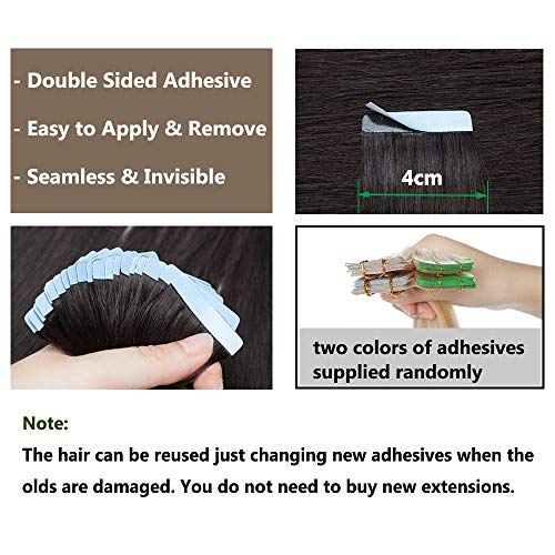 Elailite® Extensiones Adhesivas Pelo Natural de Cabello Humano Balayage - 40 cm #1B Negro Natural (2.5g 10 Piezas) - Tape in 100% Remy Human Hair Lisa Brasileñas Liso