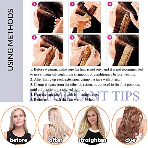 Elailite Extensiones de Cabello Natural Adhesivas Rizadas Remy Pelo Humano - 55 cm #02 Castaño Oscuro [Body Wave] - 50g (2.5g/pieza) Tape in Hair Extension Ondulada