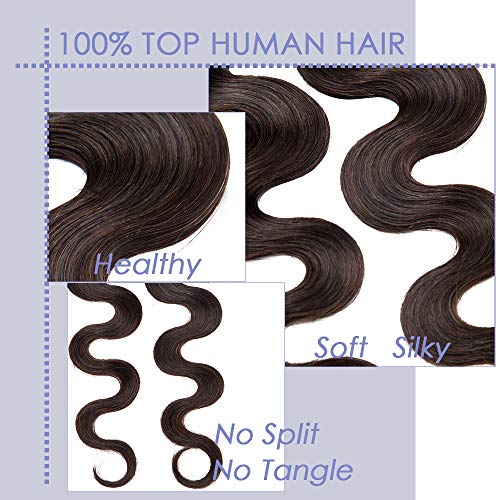 Elailite Extensiones de Cabello Natural Adhesivas Rizadas Remy Pelo Humano - 55 cm #02 Castaño Oscuro [Body Wave] - 50g (2.5g/pieza) Tape in Hair Extension Ondulada