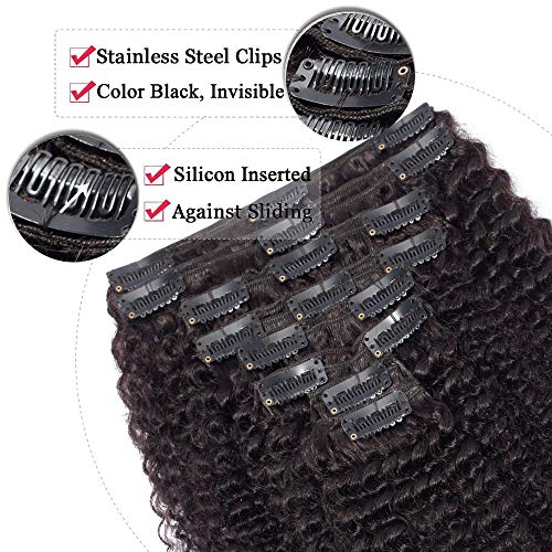 Elailite Kinky Curly Clip in Extensiones de Cabello Humano Nautral Afro (Double Weft) - 16 Pulgadas 40CM #1B Negro Natural 8 Piezas 18 Clips 100% Remy Rizada Ondulada