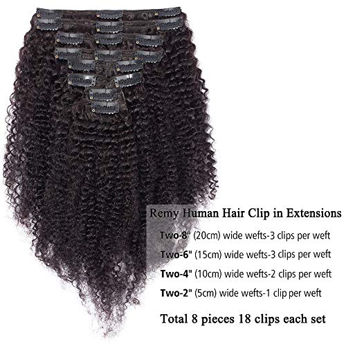 Elailite Kinky Curly Clip in Extensiones de Cabello Humano Nautral Afro (Double Weft) - 16 Pulgadas 40CM #1B Negro Natural 8 Piezas 18 Clips 100% Remy Rizada Ondulada