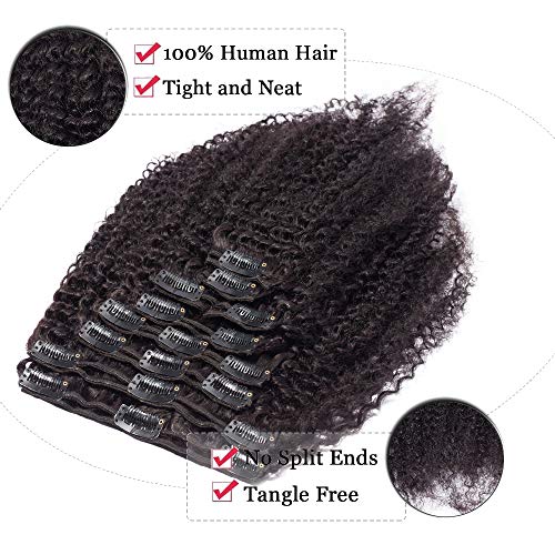 Elailite Kinky Curly Clip in Extensiones de Cabello Humano Nautral Afro (Double Weft) - 16 Pulgadas 40CM #1B Negro Natural 8 Piezas 18 Clips 100% Remy Rizada Ondulada