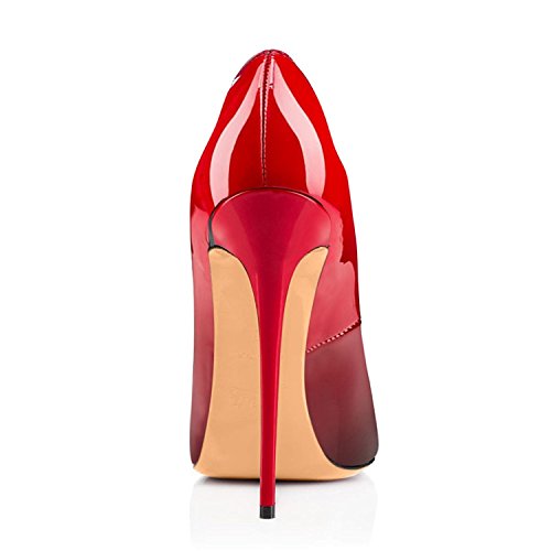 ELASHE - Zapatos de tacón - 12 CM Clásicas Tacones Altos - Boda Wedding Peep Toe Pumps Negras y Rojas EU36