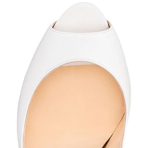 ELASHE - Zapatos para Mujer - Tacón de Aguja -15CM Peep Toe - 3CM Plataforma Tacones Mujer Fiestas Oficina Blanco EU38