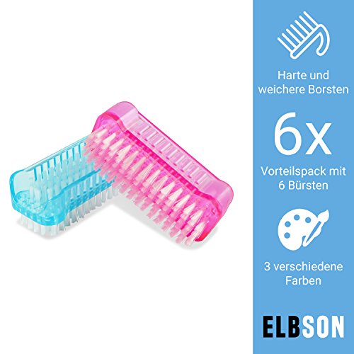 elbson uñas cepillo para la limpieza, 6 unidades con 3 diferentes colores – Cepillo de lavado a mano – Dos diferentes cerdas con Dura y Suave – Laterales para bricolaje, mano, el baño, cocina