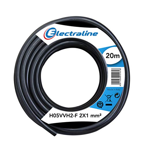 Electraline 10984, Cable para Extensiones H05VVH2-F, Sección 2x1 mm, 20 m, Negro