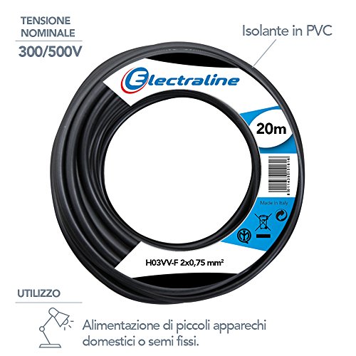 Electraline 11165, Cable para Extensiones H03VV-F, Sección 2x0,75 mm, 20 m, Negro