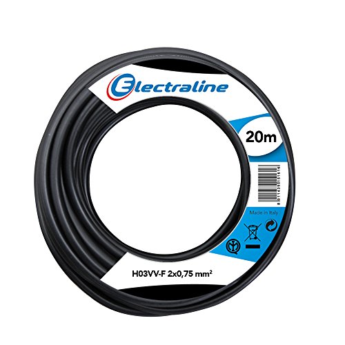 Electraline 11165, Cable para Extensiones H03VV-F, Sección 2x0,75 mm, 20 m, Negro