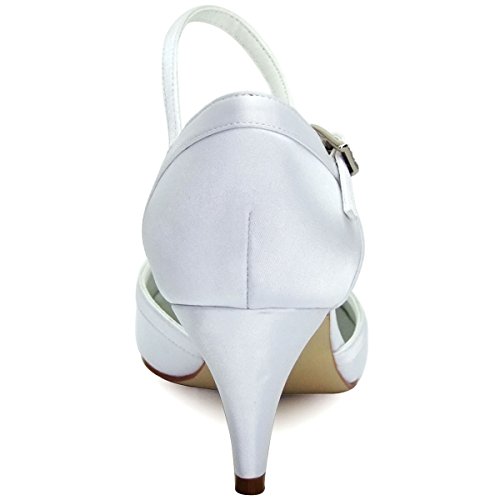 ElegantPark HC1509 Zapatos Novia Boda Mujer Tacón Raso Cerrado Zapatos para Novia Blanco EU 38