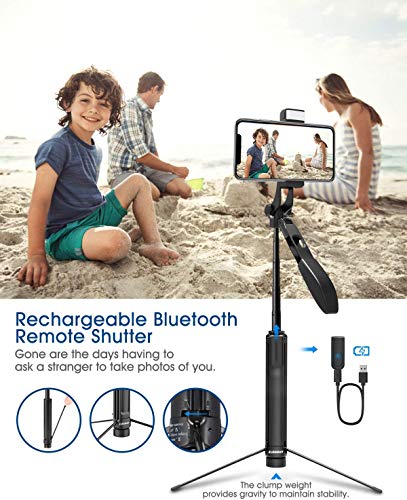 ELEGIANT Palo Selfie Trípode, Selfie Stick Bleutooth Móvil Aluminio 4-EN-1 Giratorio 360 ° con Mango Balance de Video + Control Remoto + Luz LED para Gopro, Teléfono Inteligente Menos de 6.8 Pulgadas
