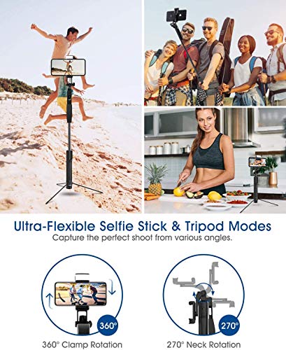 ELEGIANT Palo Selfie Trípode, Selfie Stick Bleutooth Móvil Aluminio 4-EN-1 Giratorio 360 ° con Mango Balance de Video + Control Remoto + Luz LED para Gopro, Teléfono Inteligente Menos de 6.8 Pulgadas