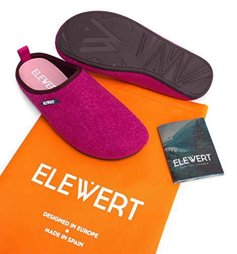ELEWERT® - NATURAL-W1-M-FUCHSIA - Zapatillas para casa, Confort, Unisex, Interior, Exterior, Suela de Caucho, Plantilla extraíble reciclada, Designed IN Europe, Made IN Spain. Talla 41