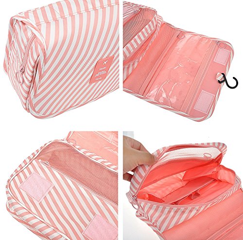ElifeAcc Travel - Bolsa de baño Plegable, portátil, 7 litros, Raya Rosa