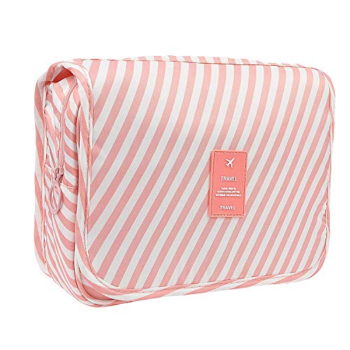 ElifeAcc Travel - Bolsa de baño Plegable, portátil, 7 litros, Raya Rosa