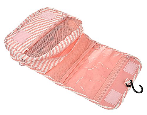 ElifeAcc Travel - Bolsa de baño Plegable, portátil, 7 litros, Raya Rosa