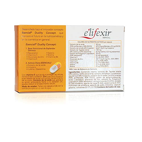 Elifexir Esenciall | Piel Canela | 40 Cápsulas para un Bronceado Duradero y Proteger Piel y Ojos