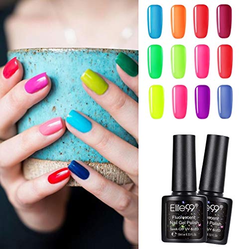 Elite99 Esmaltes Semipermanentes de Uñas en Gel UV LED de Color Neon, 12pcs Kit de Esmaltes de Uñas 10ml