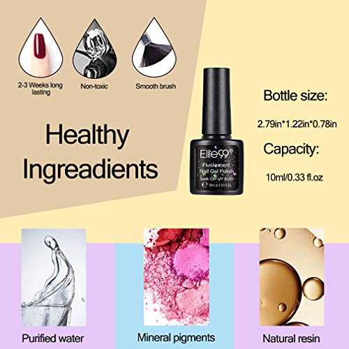 Elite99 Esmaltes Semipermanentes de Uñas en Gel UV LED de Color Neon, 12pcs Kit de Esmaltes de Uñas 10ml