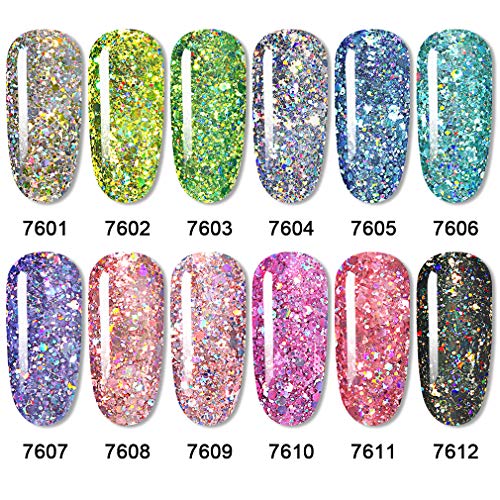 Elite99 Esmaltes Semipermanentes de Uñas en Gel UV LED, Nueva Selección de Colores Brillantes de Estrellas, Glitter Gel de Esmaltes de Uñas 10ML 008