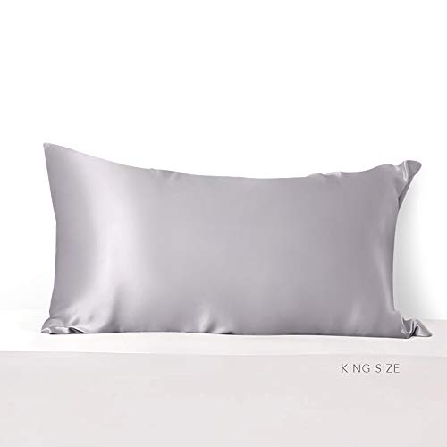 ElleSilk 100% Seda Funda de Almohada, 22 Momme, Seda de Morera de Grado Superior, Tinte Natural, Anti Sueño Pliegue, 50 x 90cm, Argento