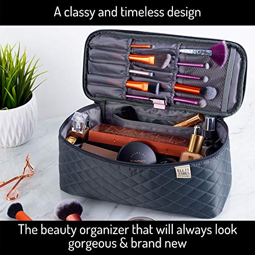 Ellis James Designs Travel Make Up Bag Large - Gris - Bolsas de maquillaje grandes para mujeres, Estuche de maquillaje grande, Bolsa de maquillaje de viaje, Bolsa de cosméticos de viaje