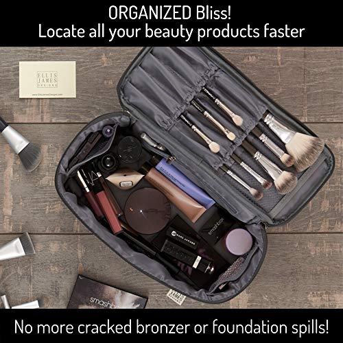 Ellis James Designs Travel Make Up Bag Large - Gris - Bolsas de maquillaje grandes para mujeres, Estuche de maquillaje grande, Bolsa de maquillaje de viaje, Bolsa de cosméticos de viaje