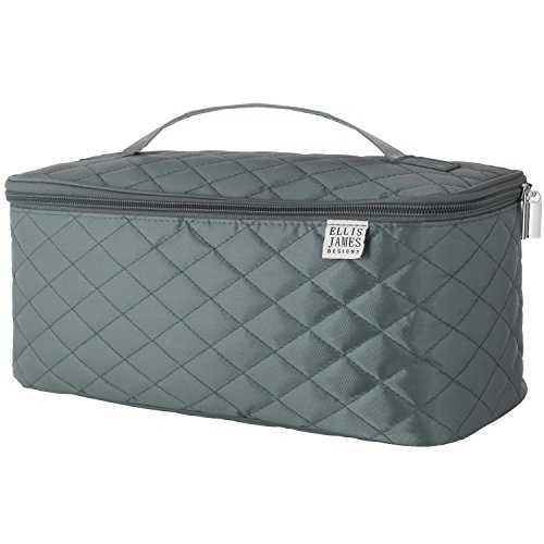 Ellis James Designs Travel Make Up Bag Large - Gris - Bolsas de maquillaje grandes para mujeres, Estuche de maquillaje grande, Bolsa de maquillaje de viaje, Bolsa de cosméticos de viaje