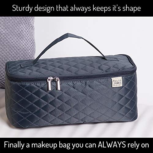 Ellis James Designs Travel Make Up Bag Large - Gris - Bolsas de maquillaje grandes para mujeres, Estuche de maquillaje grande, Bolsa de maquillaje de viaje, Bolsa de cosméticos de viaje