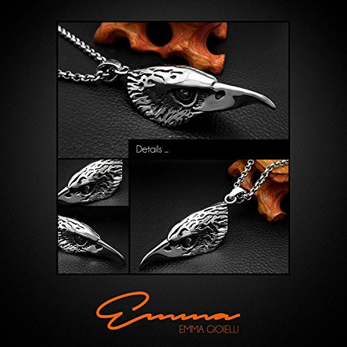 Emma Gioielli - Collar para Mujer Hombre Unisex Cadena 50 cm en Acero DE ALTA CALIDAD y Colgante Cabeza de Aguila Real Rapaz Biker - Paquete Regalo