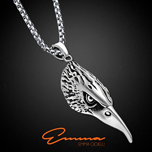 Emma Gioielli - Collar para Mujer Hombre Unisex Cadena 50 cm en Acero DE ALTA CALIDAD y Colgante Cabeza de Aguila Real Rapaz Biker - Paquete Regalo