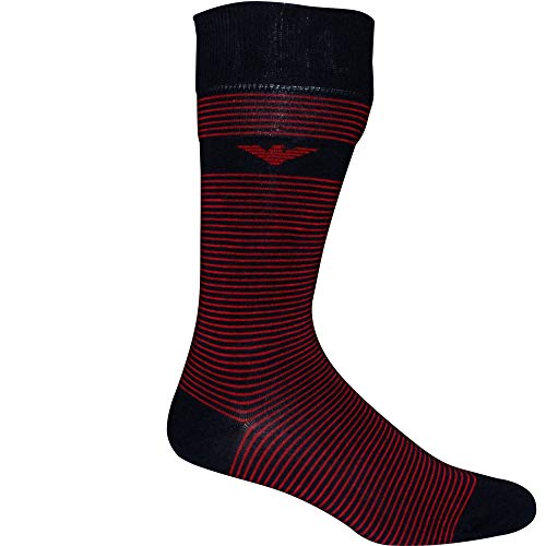 Emporio Armani 3-Pack Liso & Raya águila Logo Calcetines De Hombre, Marino/rojo Un Tamaño