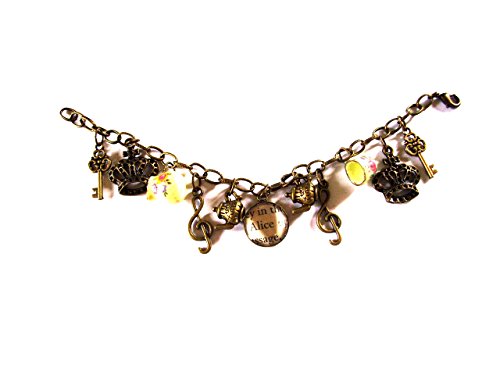 English gemas Alicia en el país de las maravillas de bronce antiguo pulsera en caja de regalo
