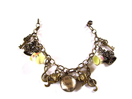 English gemas Alicia en el país de las maravillas de bronce antiguo pulsera en caja de regalo