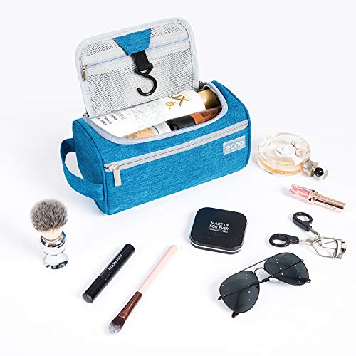 Eono by Amazon - Bolsa de Aseo Unisex, Neceser Maquillaje Grande con Gancho para Colgar, Bolso cosmético Impermeable Toiletry Bag, Wash Bag, Bolsa de Viaje y Bolsa de Lavado para Colgar, Azul