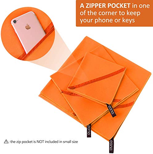 Eono by Amazon - Toalla de Microfibra para Llevar al Gimnasio, a la Playa, de Camping, de Viaje, de Natacion, o de Vacaciones. Secado rápido, Superabsorbente, Ultracompacta, Naranja-140x70cm