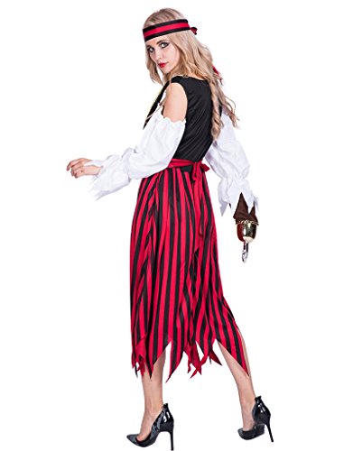 EraSpooky Mujer Largo Rayas Pirata Carnaval Disfraz