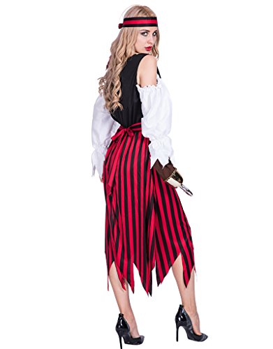 EraSpooky Mujer Largo Rayas Pirata Carnaval Disfraz