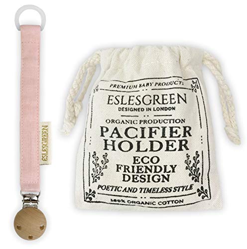 ESLESGREEN Chupetero en algodón y madera con bolsa de regalo - Regalo recién nacido (PINK)