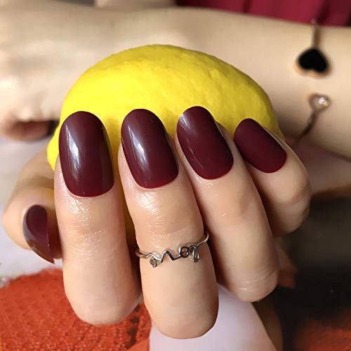 Esmalte De Uñas Falso Redondo Natural Brillo Café Oscuro Uñas Francesas Puntas De Manicura Redondas Cortas 24 Piezas