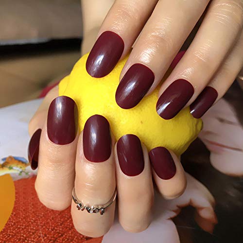 Esmalte De Uñas Falso Redondo Natural Brillo Café Oscuro Uñas Francesas Puntas De Manicura Redondas Cortas 24 Piezas