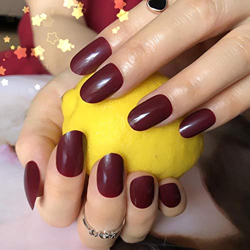 Esmalte De Uñas Falso Redondo Natural Brillo Café Oscuro Uñas Francesas Puntas De Manicura Redondas Cortas 24 Piezas