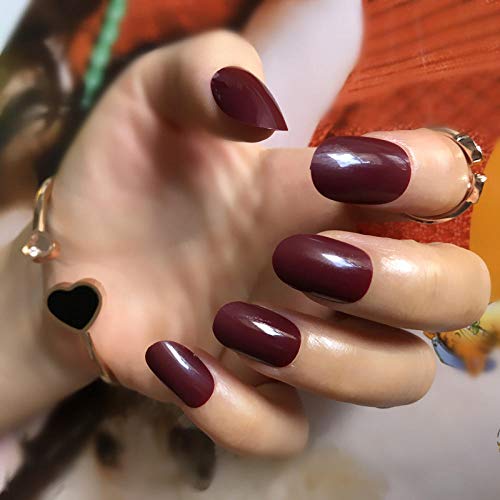 Esmalte De Uñas Falso Redondo Natural Brillo Café Oscuro Uñas Francesas Puntas De Manicura Redondas Cortas 24 Piezas
