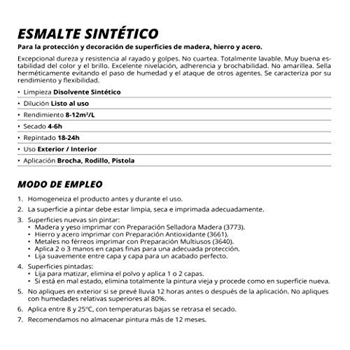 ESMALTE SINTÉTICO SATINADO Para la protección y decoración de superficies de madera, hierro y acero. (750ML, BLANCO)