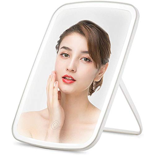 Espejo Maquillaje con Luz LED,Espejo Cosmético de Mesa Pantalla Táctil en Iluminacíon 33 Led,Recargable USB , Adjustable 130º Regalo para Mujeres