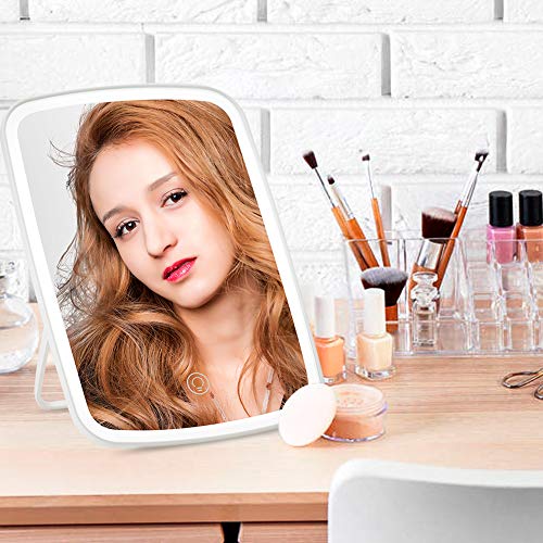 Espejo Maquillaje con Luz LED,Espejo Cosmético de Mesa Pantalla Táctil en Iluminacíon 33 Led,Recargable USB , Adjustable 130º Regalo para Mujeres