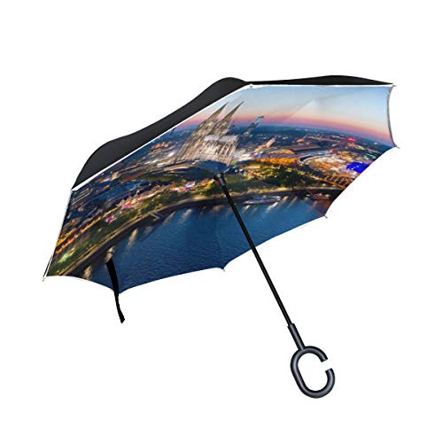 Espléndido para Siempre Catedral de Colonia Capa Doble Plegable Protección contra Rayos Ultravioleta Lluvia a Prueba de Viento Coches Rectos Golf Paragüero invertido invertido Soporte con Forma de C