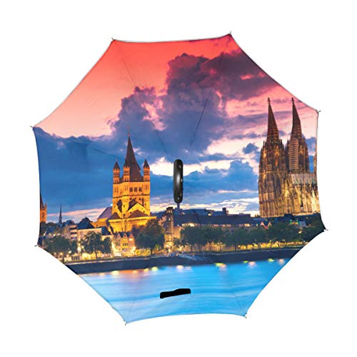 Espléndido para Siempre Catedral de Colonia Capa Doble Plegable Protección contra Rayos Ultravioleta Lluvia a Prueba de Viento Coches Rectos Golf Paragüero invertido invertido Soporte con Forma de C
