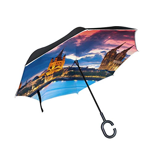 Espléndido para Siempre Catedral de Colonia Capa Doble Plegable Protección contra Rayos Ultravioleta Lluvia a Prueba de Viento Coches Rectos Golf Paragüero invertido invertido Soporte con Forma de C
