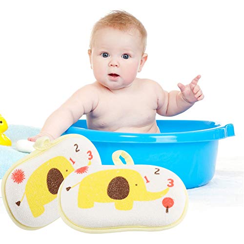 Esponja de baño para bebés, Lindo modelo de elefante Algodón Natural Esponja de baño para bebés Espuma suave Exfoliante Absorbente hipoalergénico Mar de mar natural para niños pequeños (Yellow)
