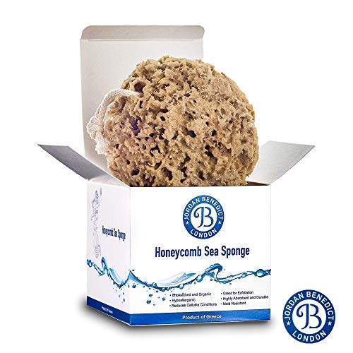 Esponja de ducha natural Jordan Benedict, sin blanquear panal de abeja, para adultos, bebés, arte y mascotas, 12 – 13 cm